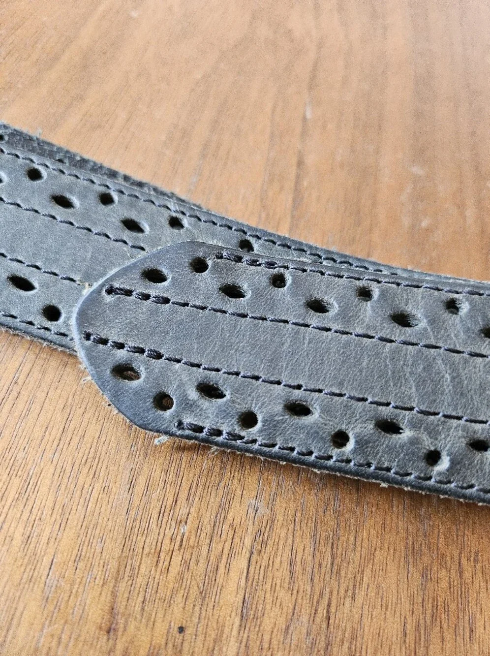 Men's Carhartt Charcoal Grey Perforated Leather Belt with Silver Buckle L